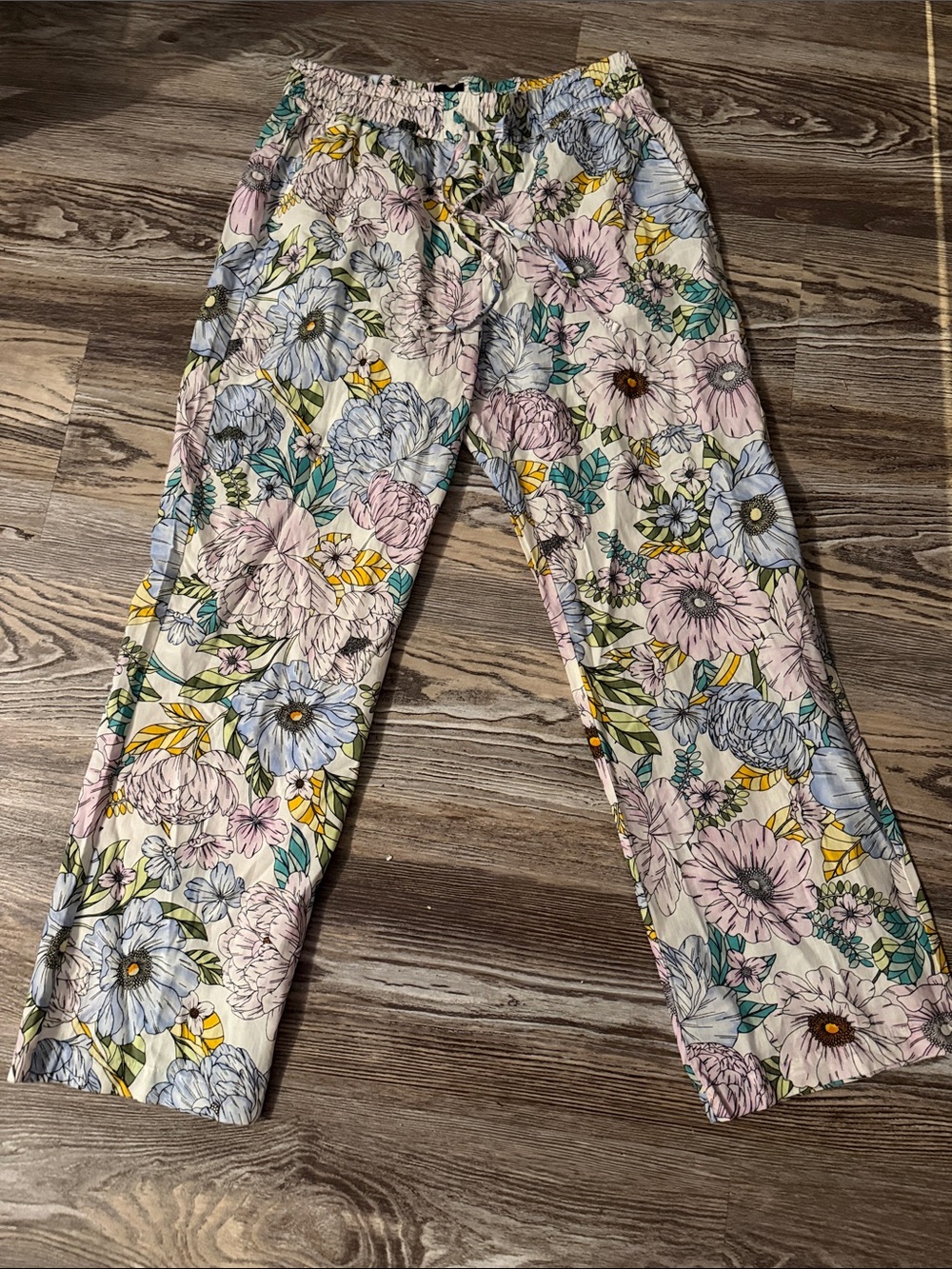 GAP Pastel Floral Elastic Waist Wide-Leg Pants